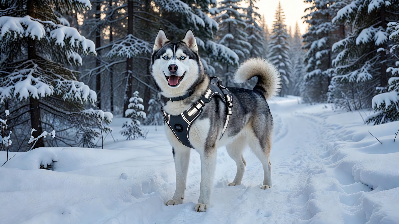Siberian Husky in Adjustable Dog Harness