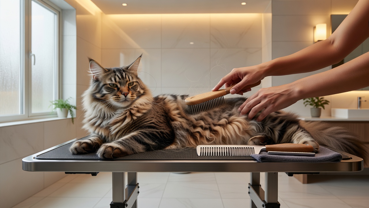Maine Coon with Grooming Brush