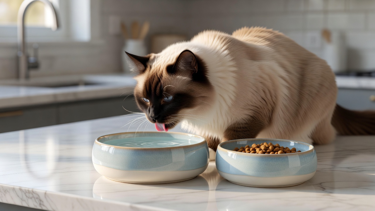 Ragdoll Cat by Ceramic Bowls