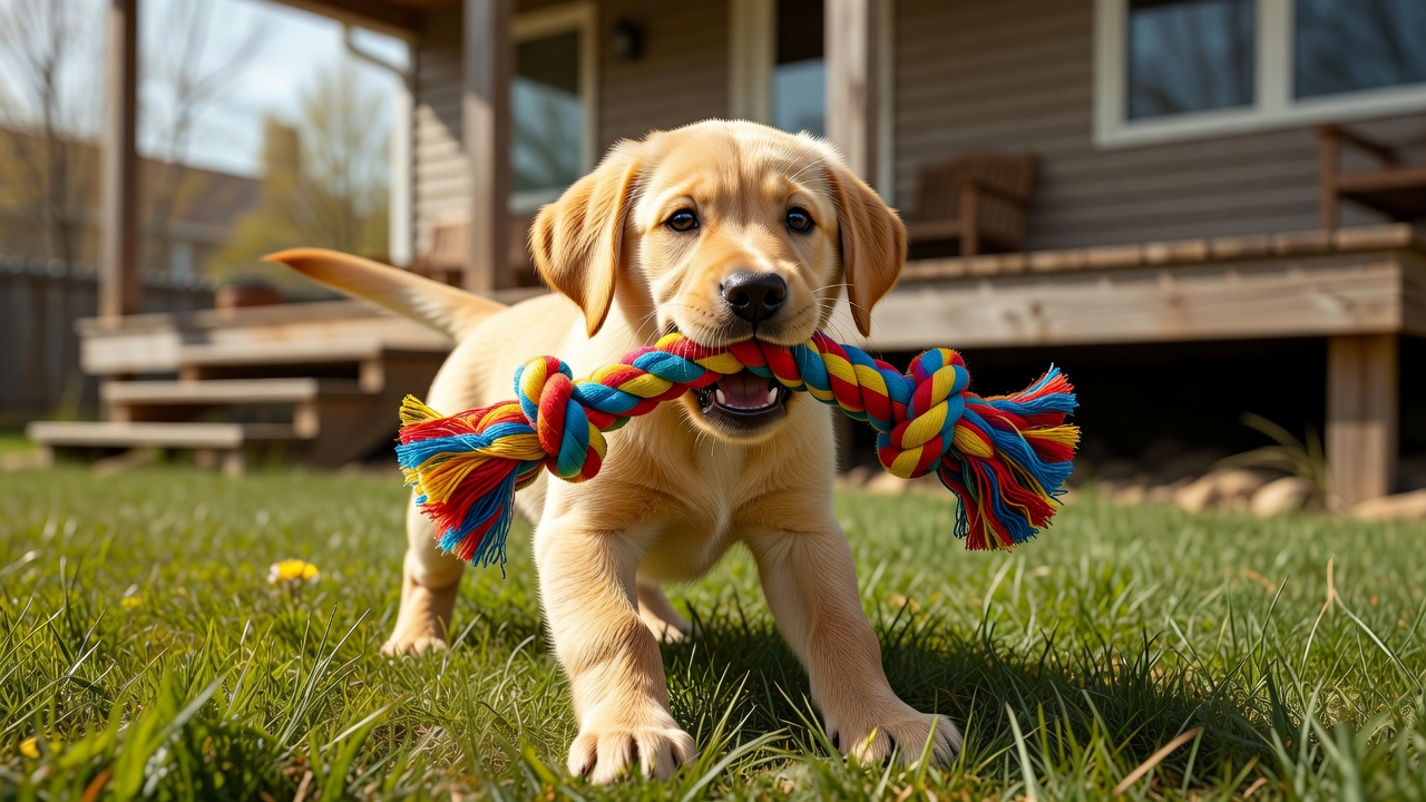 Labrador Puppy with Rope Toy
