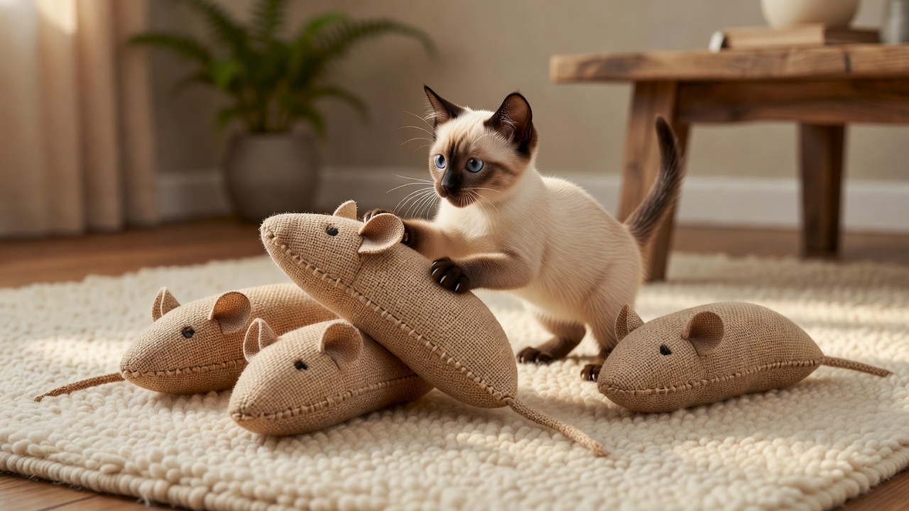 Siamese Kitten with Catnip Toys