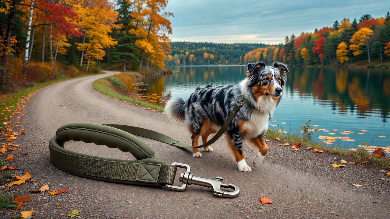 Padded Dog Leash on an Australian Shepherd