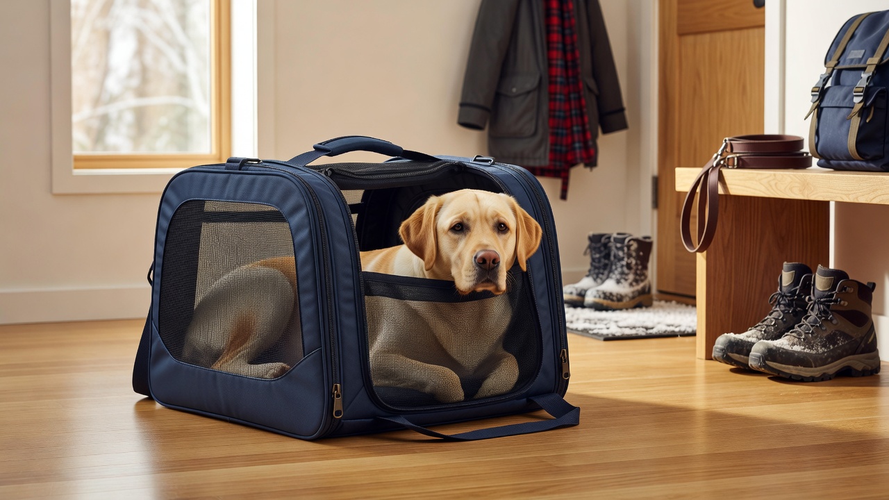Labrador in Travel Carrier